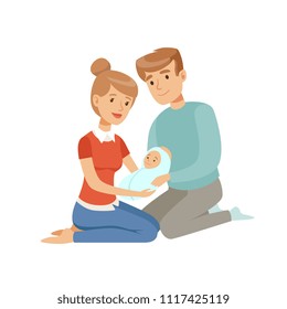 Happy parents embracing their newborn baby, happy family and parenting concept vector Illustration on a white background