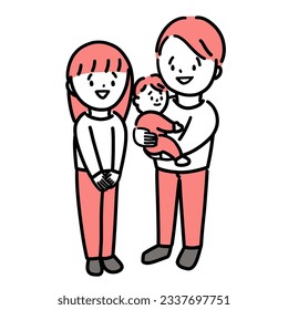 Happy parents embracing their newborn baby.