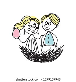 Happy parents in the family nest waiting for the birth of the first child
