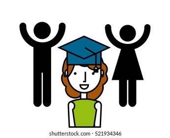 happy parents and graduate daughter over white background. pictogram design. vector illustraiton