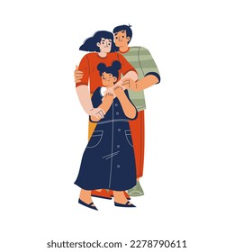 Happy Parents with Kid Hugging Feeling Love and Positive Emotion Vector Illustration