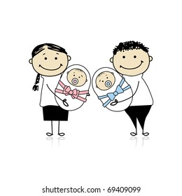 Happy parents with newborn twins