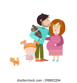 Happy parents with pregnant belly. Vector isolated illustration