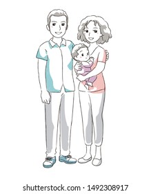 Happy parents. Young mother holding  her baby. Vector illustration. 
