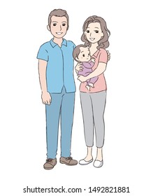 Happy parents. Young mother holding  her baby. Vector illustration. 