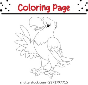 happy parrot Bird coloring page. black and white vector illustration for a coloring book.