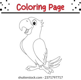 happy parrot Bird coloring page. black and white vector illustration for a coloring book.