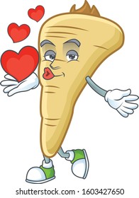 Happy parsnip cartoon character mascot with heart