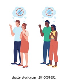Happy partners semi flat color vector character set. Parents figures. Full body people on white. After covid isolated modern cartoon style illustration for graphic design and animation pack