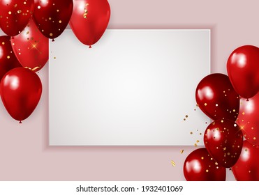 Happy Party Birthday Background with Realistic Red Balloons and Frame. Vector Illustration EPS10