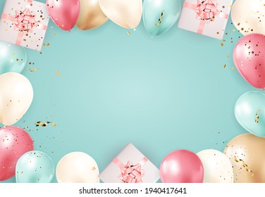 Happy Party Birthday Background with Realistic Balloons. Vector Illustration EPS10