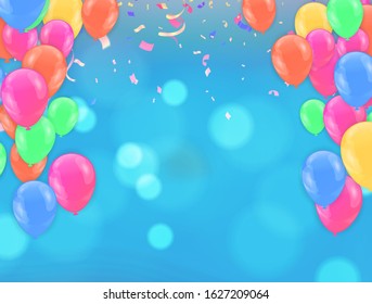 Happy party Birthday with balloons, streamer twisted ribbons. birthday carnival,  