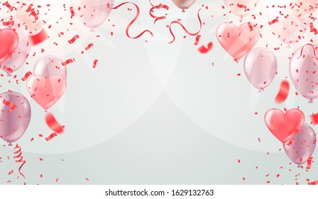 Happy party Birthday with balloons, streamer twisted ribbons. birthday carnival,  