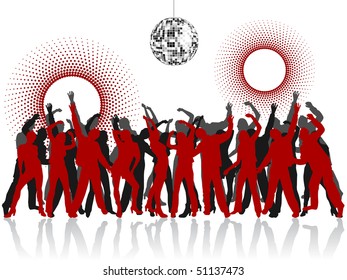 happy party people silhouettes - vector