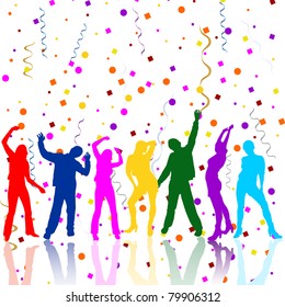 happy party people silhouettes - vector