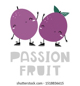 Happy passion fruit, vector illustration in Doodle style, Emoji
