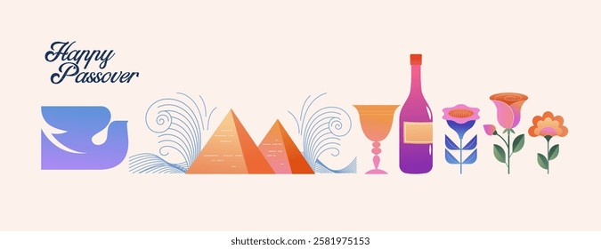 Happy Passover background, banner and poster design. Geometrical modern minimalist concept vector illustration