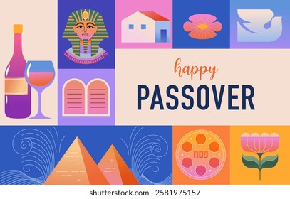 Happy Passover background, banner and poster design. Geometrical modern minimalist concept vector illustration