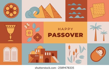 Happy Passover background, banner and poster design. Geometrical modern minimalist concept illustration