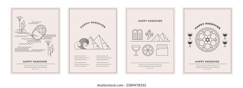 Happy Passover background set, Vertical banners, cards and posters design. Geometrical modern line minimalist concept. vector illustration. happy passover in Hebrew