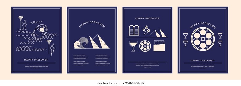 Happy Passover background set, Vertical banners, cards and posters design. Geometrical modern line minimalist concept. vector illustration. happy passover in Hebrew