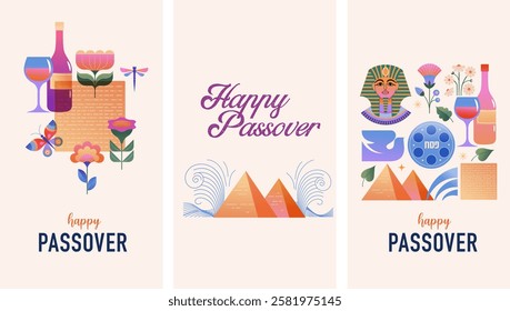 Happy Passover background, Vertical banners, cards and posters design. Geometrical modern minimalist concept vector illustration