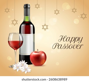 Happy Passover Background with wine bottle