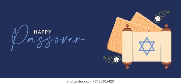 happy passover banner with flatbread for jewish holiday