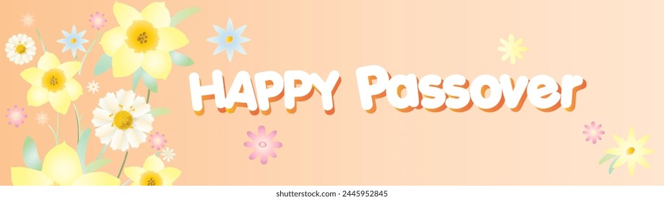 Happy Passover banner greeting card with decorative traditional icons Kiddush cup, four wine glass, matzo matzah Jewish traditional bread for Passover Seder, Pesach plate, candles, Haggadah, vector