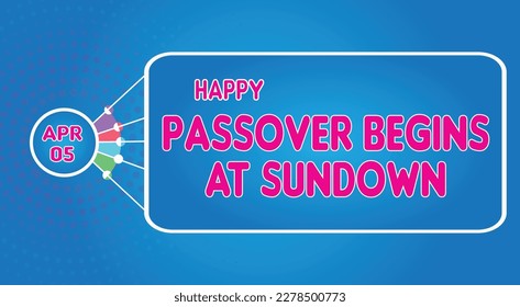 Happy Passover begins at sundown, April 05. Calendar of April Retro Text Effect, Vector design