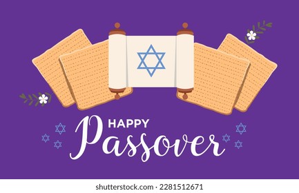 happy passover card with bread and Jewish Star illustration