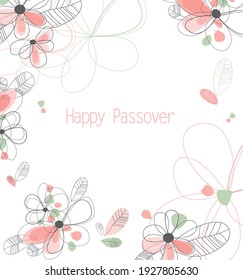 Happy Passover card with floral decoration, Passover in Hebrew. Vector illustration