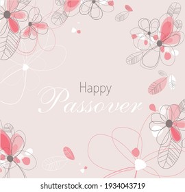 Happy Passover card with floral decoration, Passover in Hebrew. Vector illustration