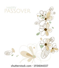 Happy Passover card with floral decoration, Passover in Hebrew. Vector illustration