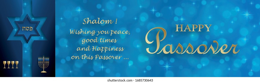 Happy Passover card, the Pessah holiday with nice and creative jewish symbols and gold paper cut style on color background for pesach Jewish holiday (translation : happy Passover)