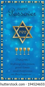 Happy Passover card, the Pessah holiday with nice and creative jewish symbols and gold paper cut style on color background for pesach Jewish holiday (translation : happy Passover)