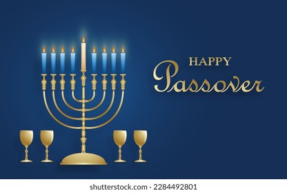 Happy Passover card, the Pessah holiday with nice and creative Jewish symbols and gold paper cut style on color background for pesach Jewish holiday (translation : between the two evenings)