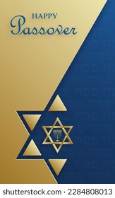 Happy Passover card, the Pessah holiday with nice and creative Jewish symbols and gold paper cut style on color background for pesach Jewish holiday (translation : between the two evenings)