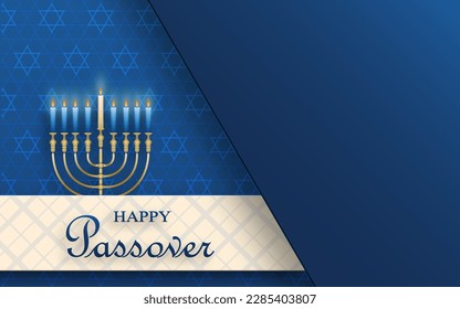 Happy Passover card, the Pessah holiday with nice and creative Jewish symbols and gold paper cut style on color background for pesach Jewish holiday (translation : happy Passover)