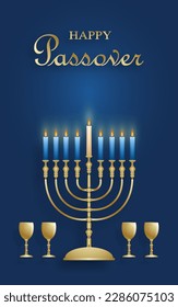 Happy Passover card, the Pessah holiday with nice and creative Jewish symbols and gold paper cut style on color background for pesach Jewish holiday (translation : between the two evenings)