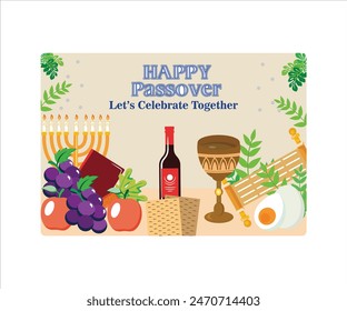 Happy passover card template for greeting card fashion commercial banner, cover, social media. Flat vector modern illustration 