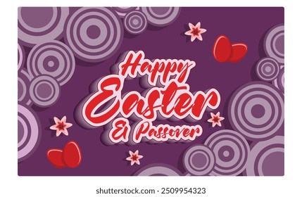 Happy Passover to Christians. Passover decoration of eggs and flowers. Passover Day concept. Flat vector illustration.