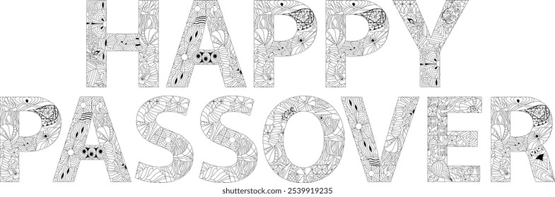 HAPPY PASSOVER for coloring. Vector zentangle object for decoration