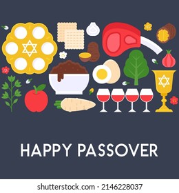 Happy passover with food and element, vector illustration