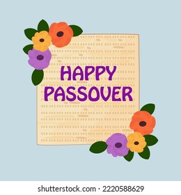 Happy Passover greeting card. Pesach holiday concept with matzah and bouquet of roses