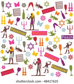 HAPPY PASSOVER GREETING CARD. Set of vector illustration icons and symbols for the holiday.