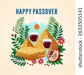 Happy Passover. Passover Haggadah vector illustration. The Escape from Egypt concept. Best for banners, posters, cards and social media posts.