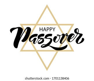 Happy Passover Hand Drawn Lettering.Vector Illustration. Design For Jewish Passover.