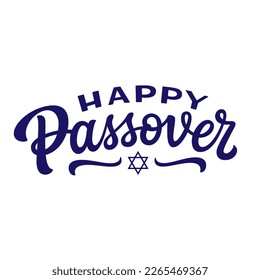 Happy Passover. Hand lettering text with star of David isolated on white background. Vector typography for greeting cards, posters, banners