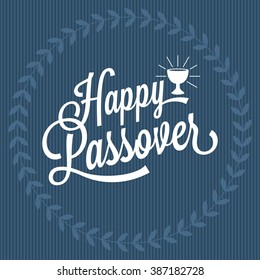 happy passover hand lettering, with wreath and grail